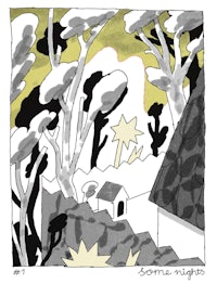 a cartoon of a house with trees in the background